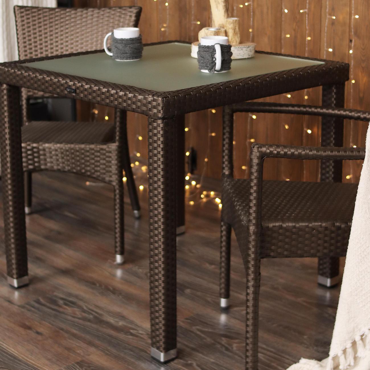 Стол садовый KONWAY из ротанга Панама мокко 80х80х75 см со стеклянной столешницей