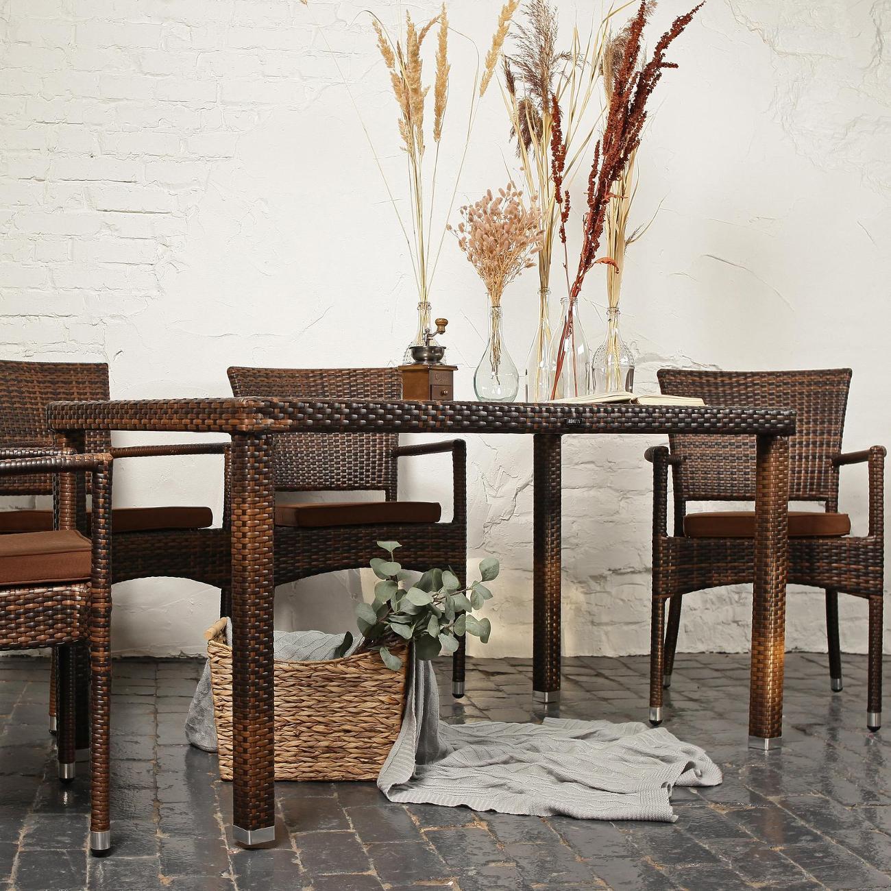 Стол садовый KONWAY из ротанга Панама под кожу 120х80х75 см со стеклянной столешницей