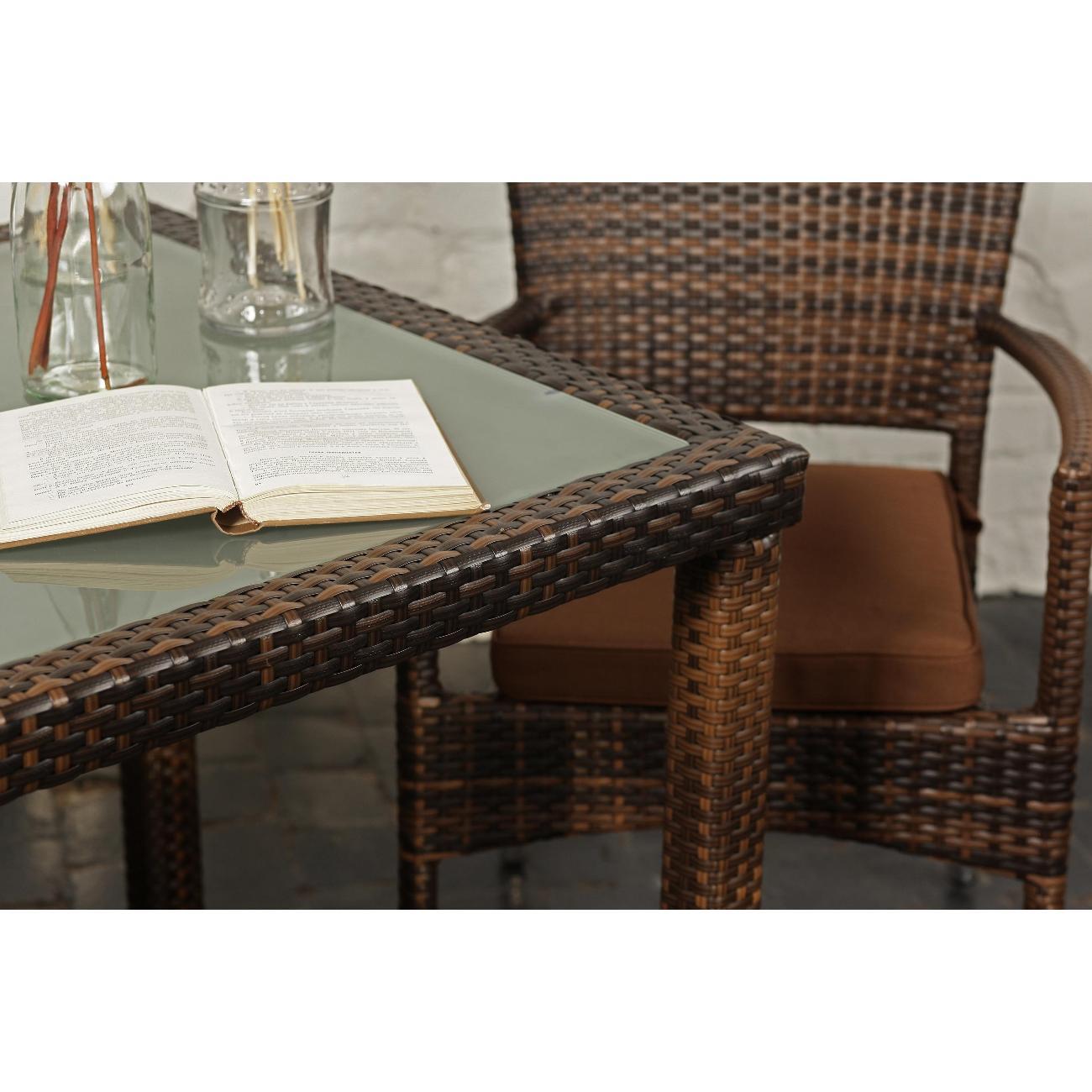 Стол садовый KONWAY из ротанга Панама под кожу 120х80х75 см со стеклянной столешницей