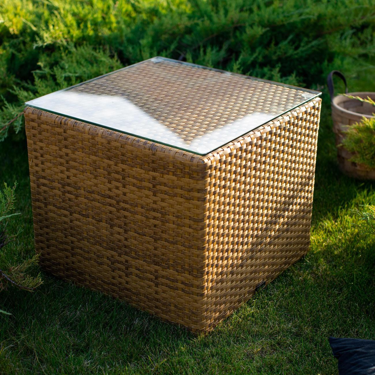 Стол садовый KONWAY пуф из ротанга Вурфель табак 50х50х43 см, для шезлонга