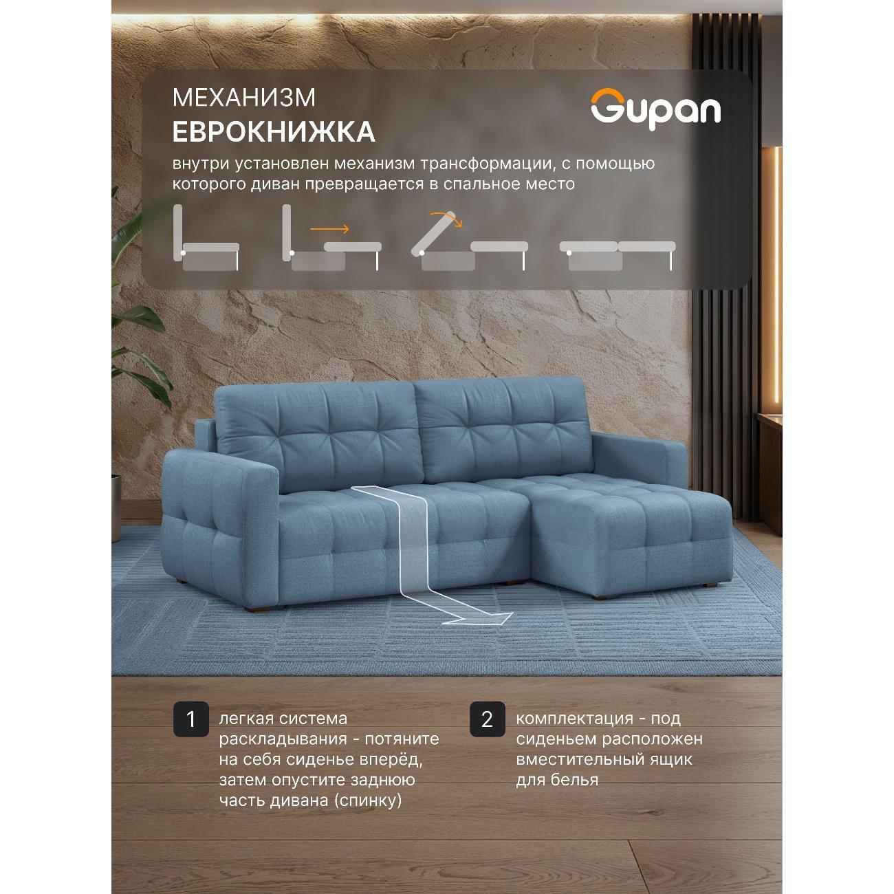 Диван Gupan Данти Велюр Amigo Blue голубой