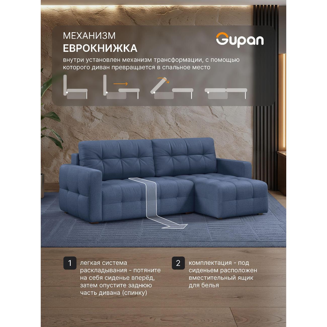 Диван Gupan Данти Велюр Amigo Navy синий