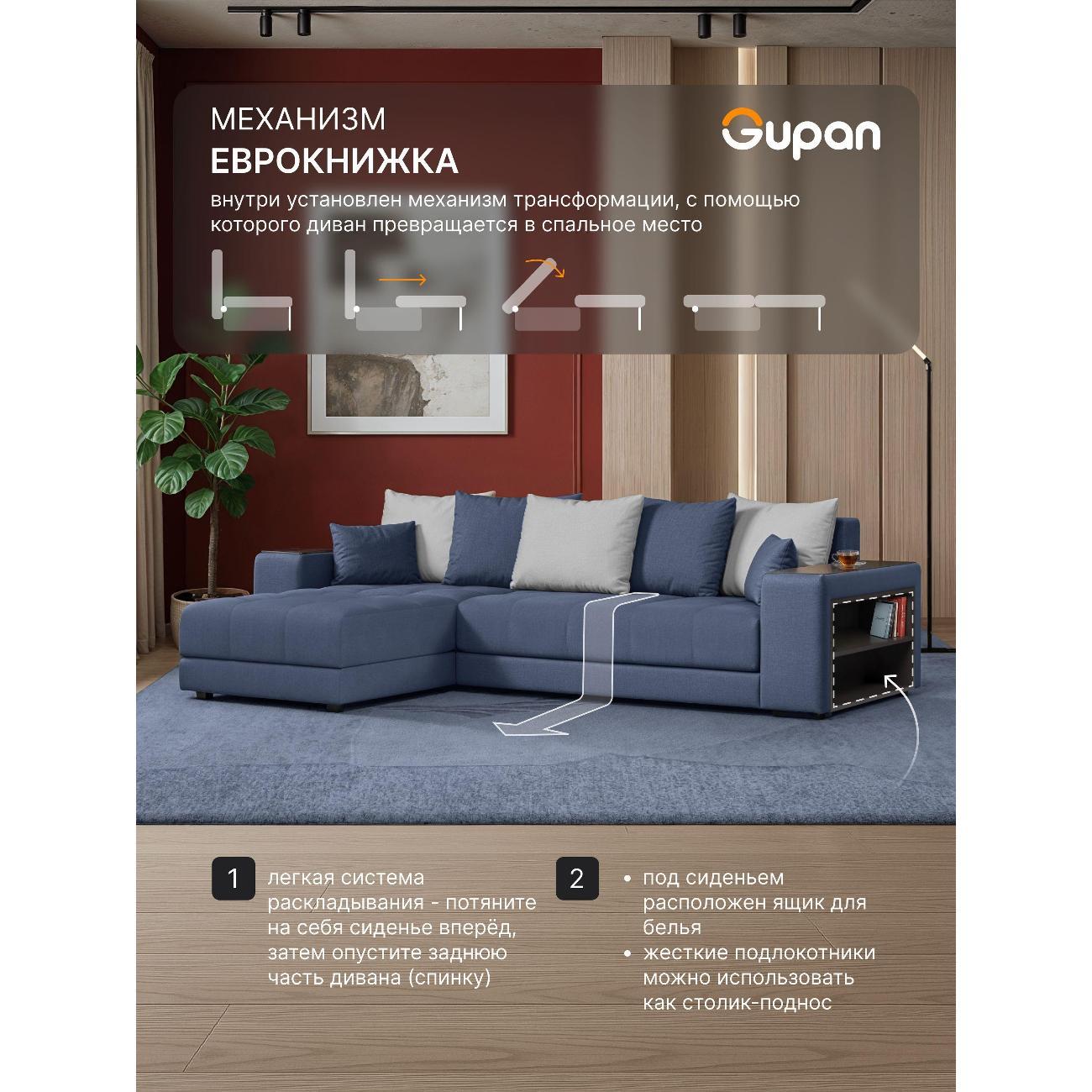 Диван Gupan Ферал / Дубай 300 Велюр Amigo синий