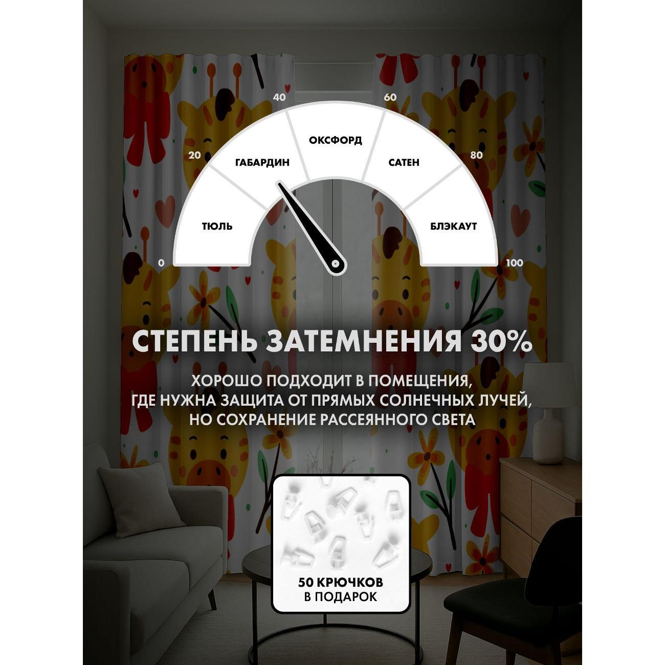 Фотошторы 365home Милые жирафы с бантами, цветы FP36212838