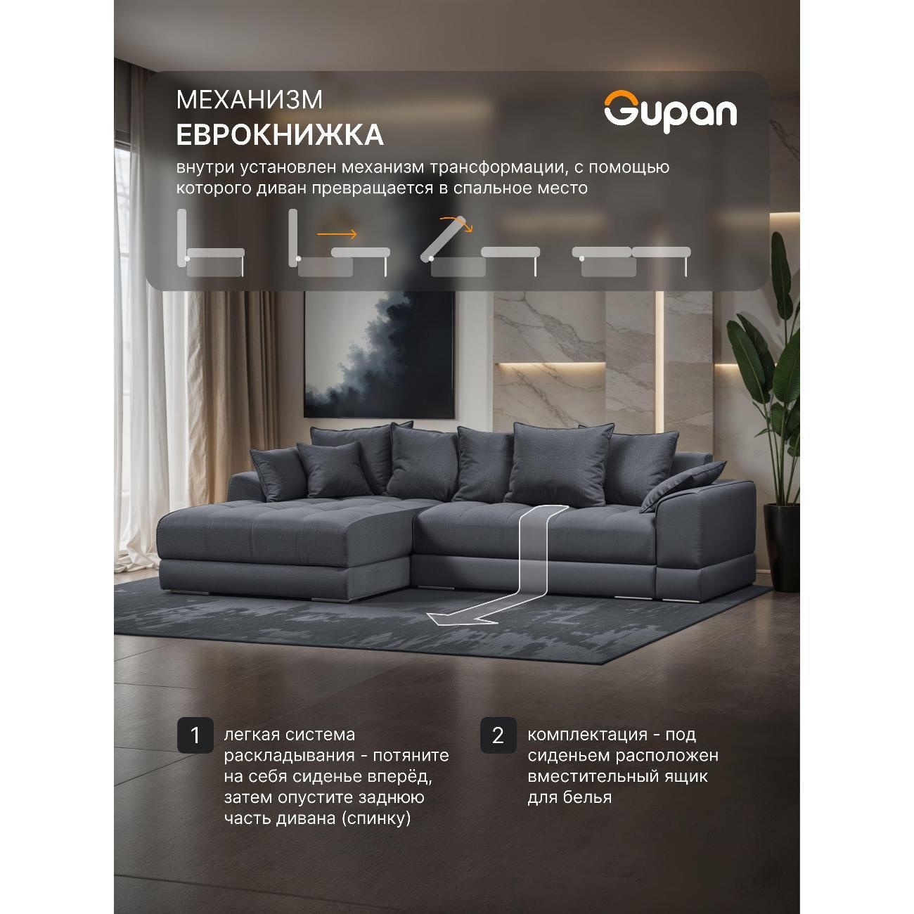 Диван Gupan Nordkisa Велюр Amigo черно-серый