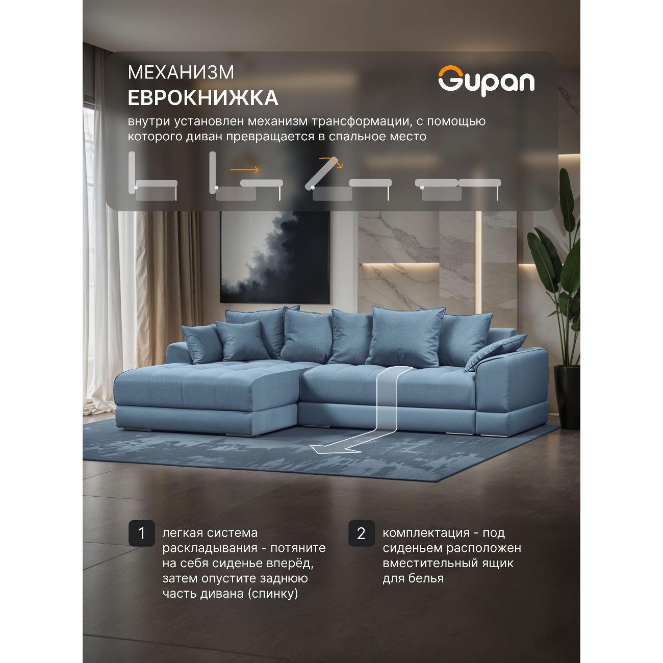 Диван Gupan Nordkisa Велюр Amigo голубой