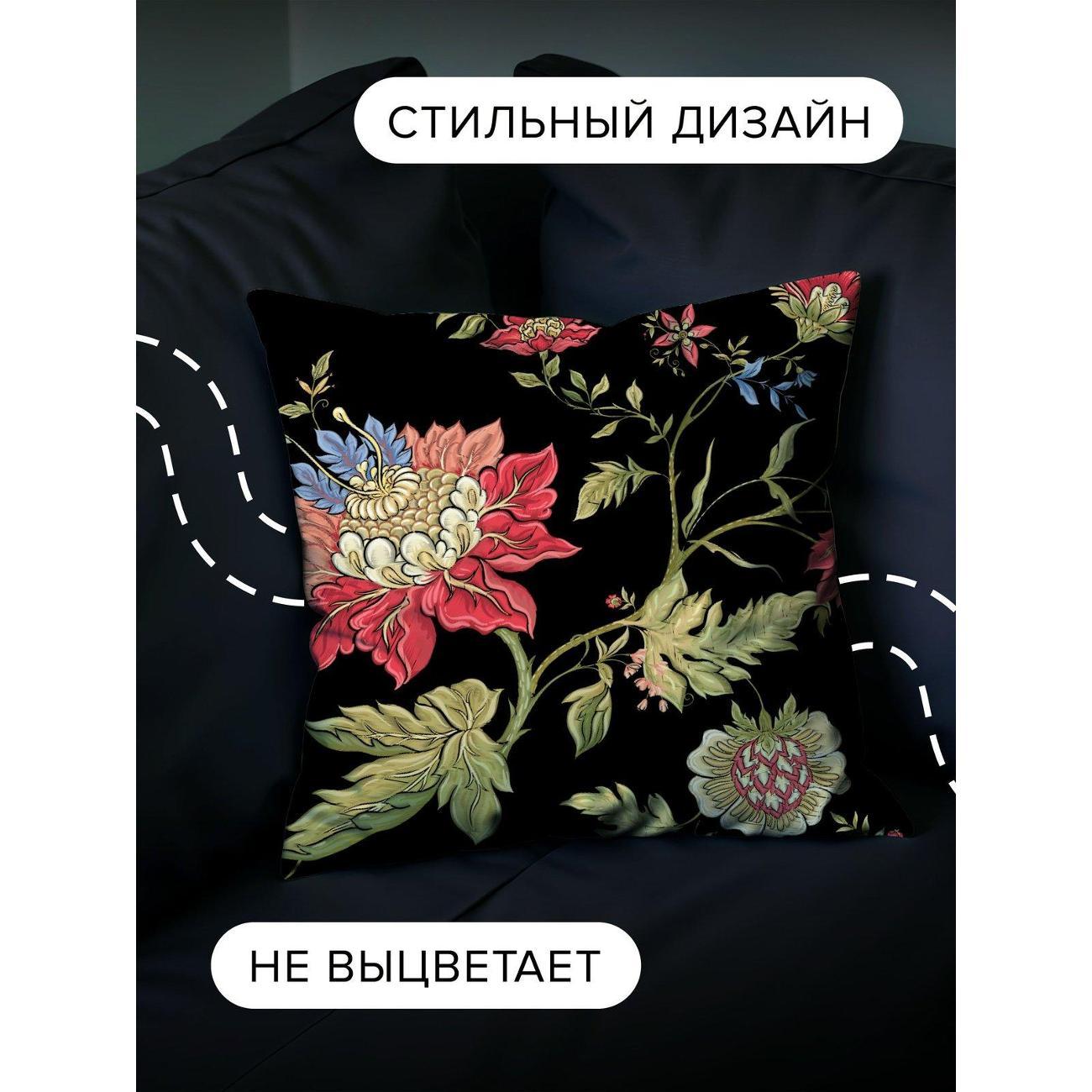 Подушка PrintyFull Цветочные мотивы на черном FP32419963, 30*30 см