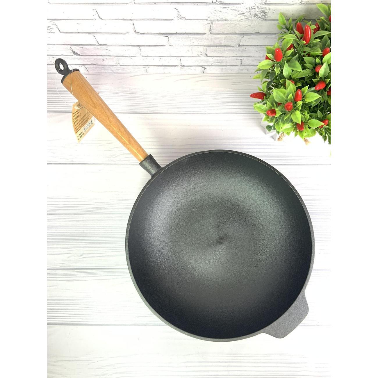 Вок Мерали чугунная 30 см съемная деревянная ручка, черный