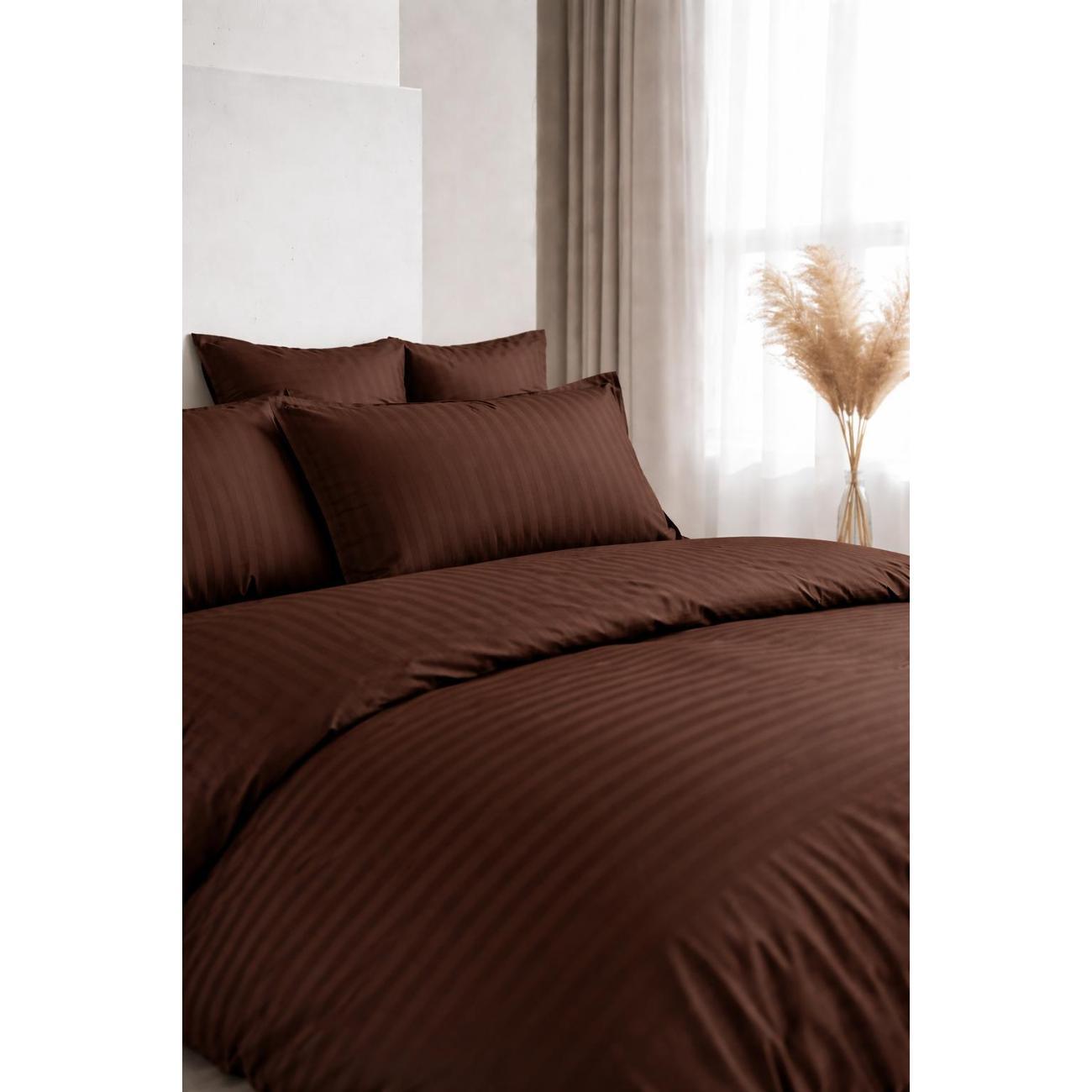 Набор постельного белья Resort Retail Евро страйп-сатин коричневый