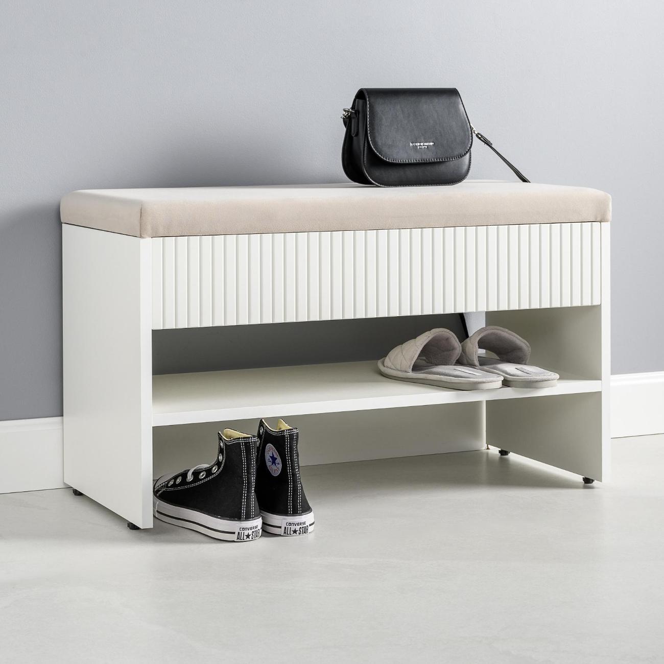 Обувница Logium Интерия 16.133, Белый шагрень, Velutto 16 (платиновый)