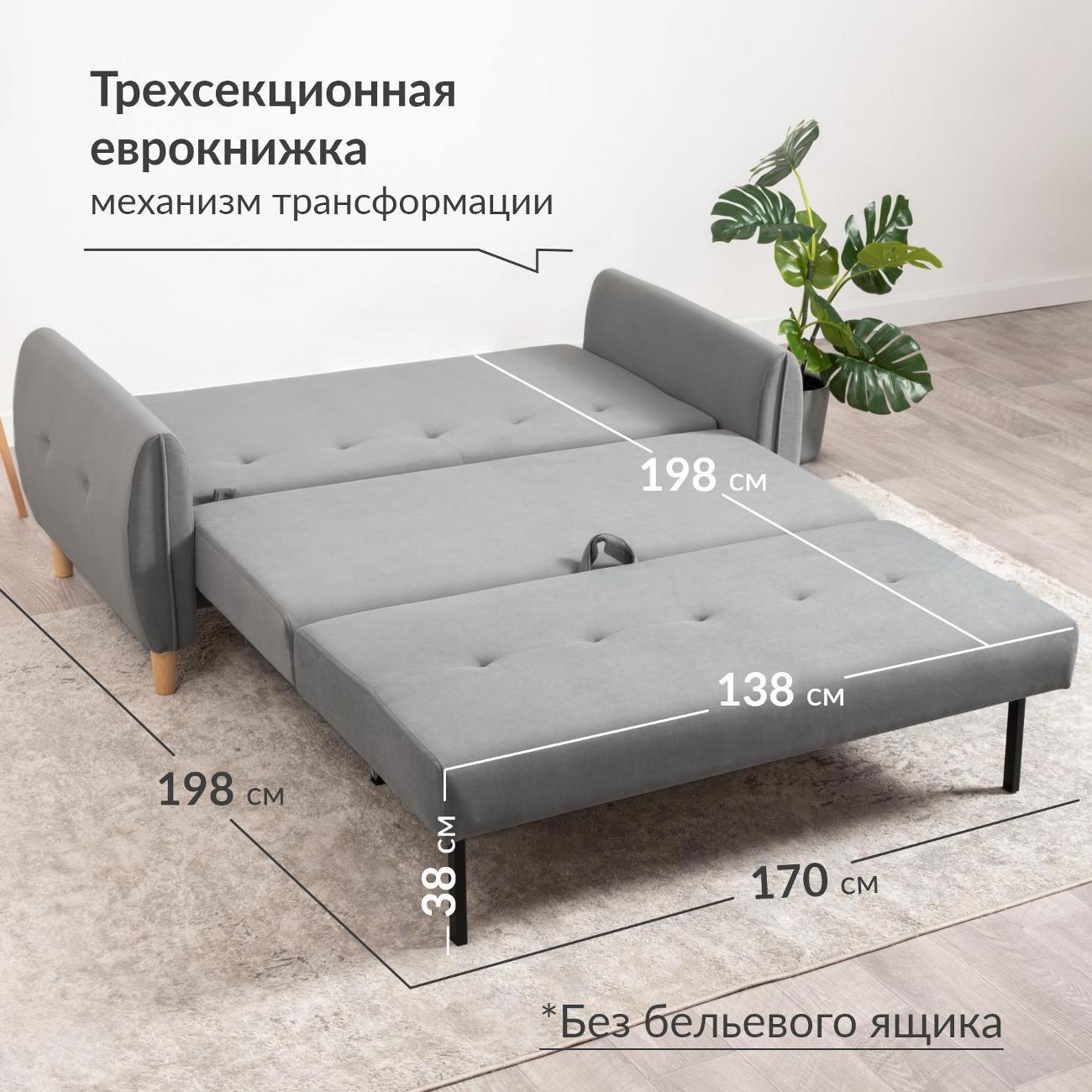 Диван Logium Ханна Арт. ТД 537/3 Velutto 32 (стальной серый)