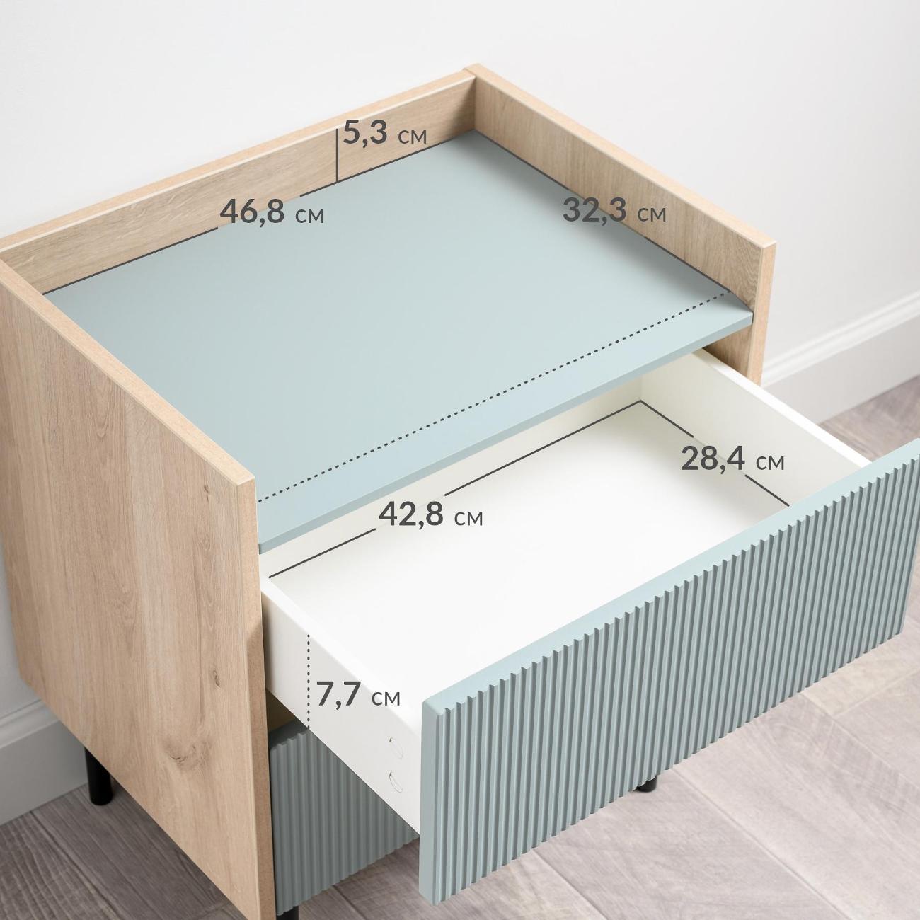 Тумба прикроватная Logium Наоми 16.11.04, Дуб Белый excl., голубой