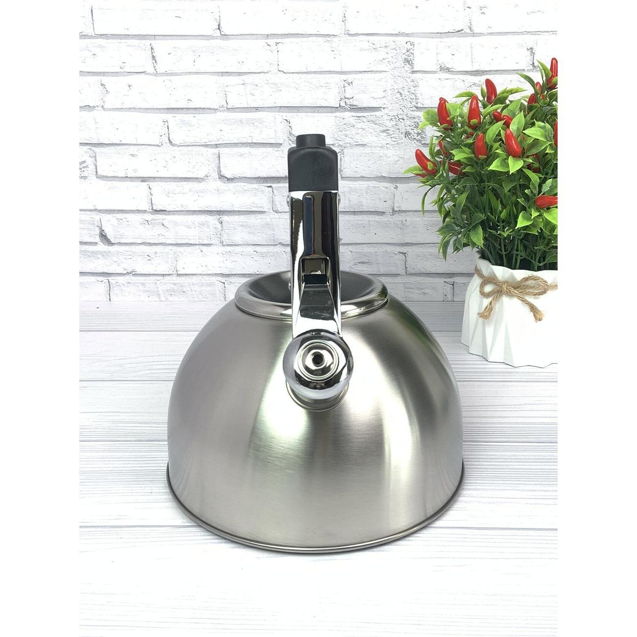 Чайник Мерали ЧН-30-07, 3 л, для всех видов плиты со свистком из нержавеющей стали, серебристый