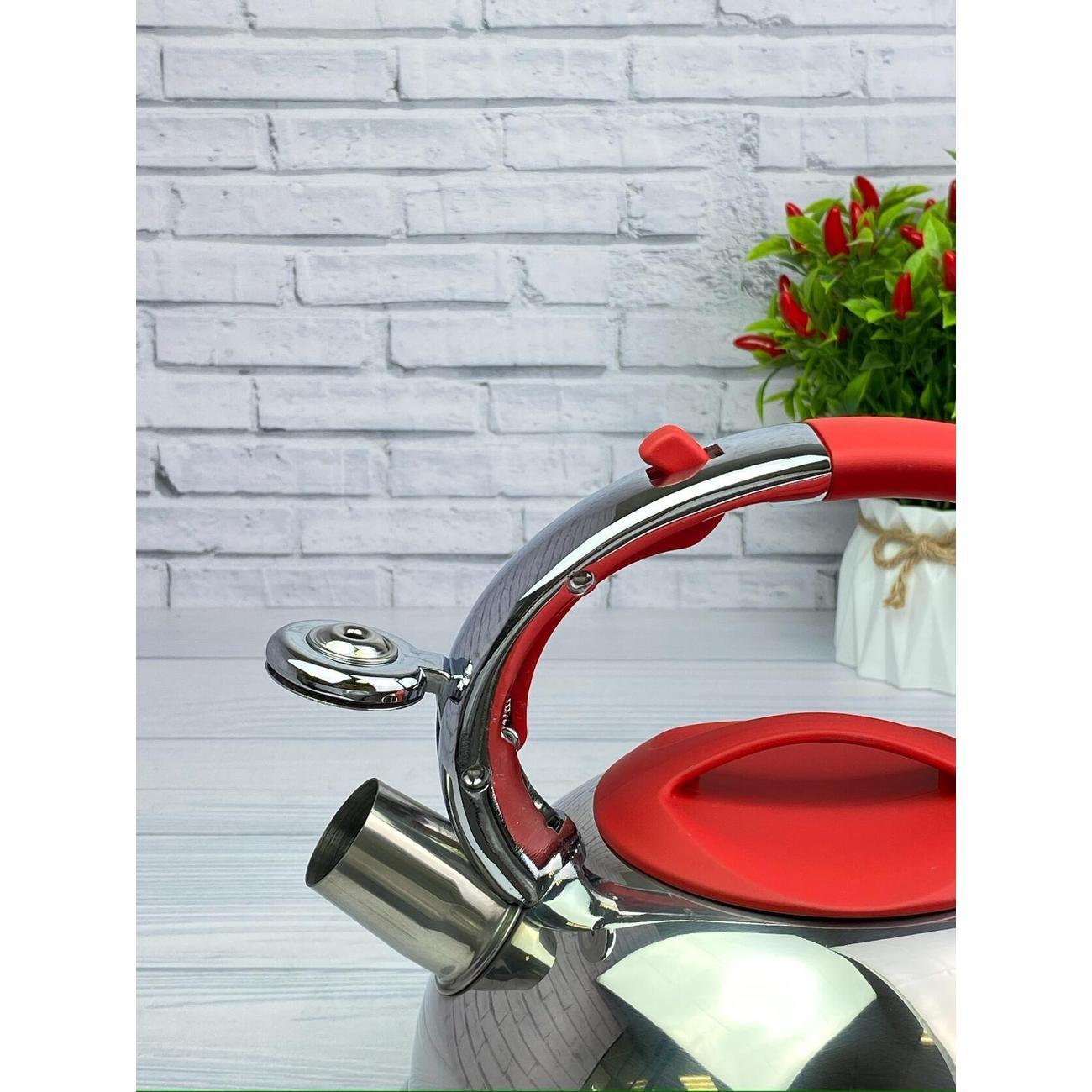 Чайник Мерали ЧН-30-09, 3 л, для всех видов плиты со свистком из нержавеющей стали, красный