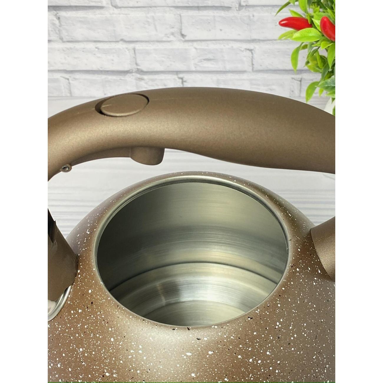 Чайник Мерали ЧН-30-12, 3 л для всех видов плиты со свистком из нержавеющей стали, коричневый