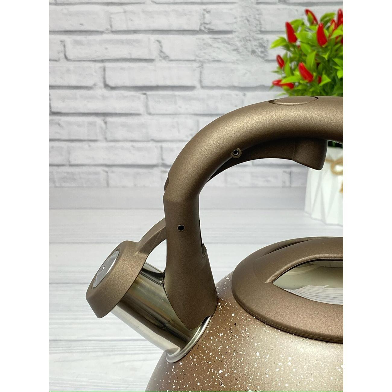 Чайник Мерали ЧН-30-12, 3 л для всех видов плиты со свистком из нержавеющей стали, коричневый