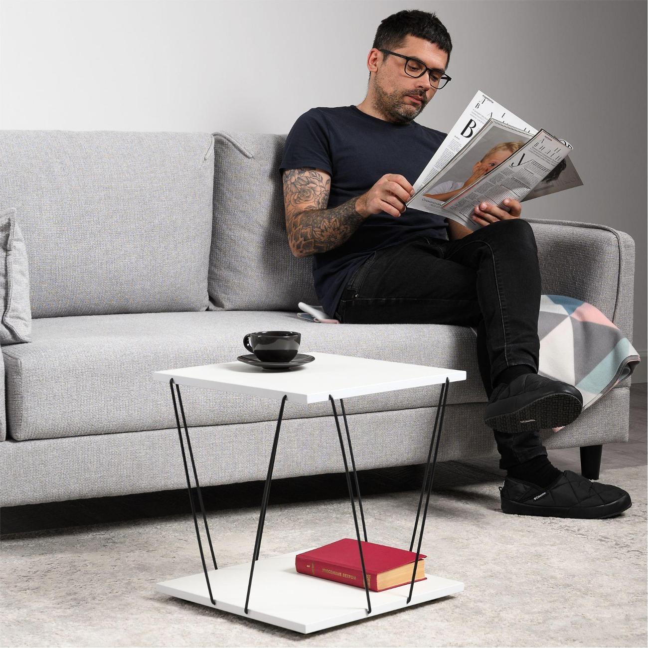 Стол журнальный Logium Регги 12.211, Белый шагрень