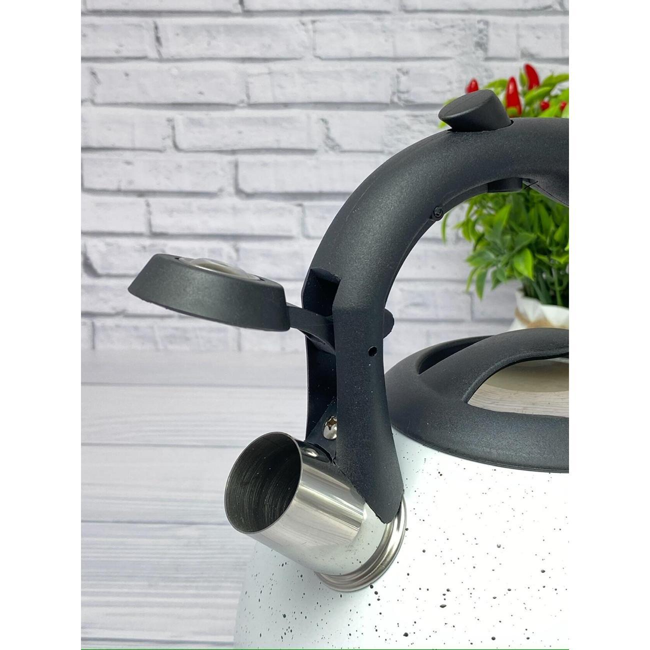 Чайник Мерали ЧН-30-20, 3 л, нержавеющая сталь для всех видов плит со складной ручкой, белый