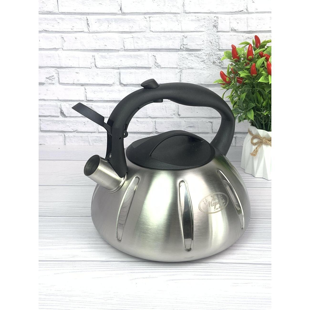 Чайник Мерали ЧН30-01, 3 л, для всех видов плиты со свистком из нержавеющей стали, серебристый