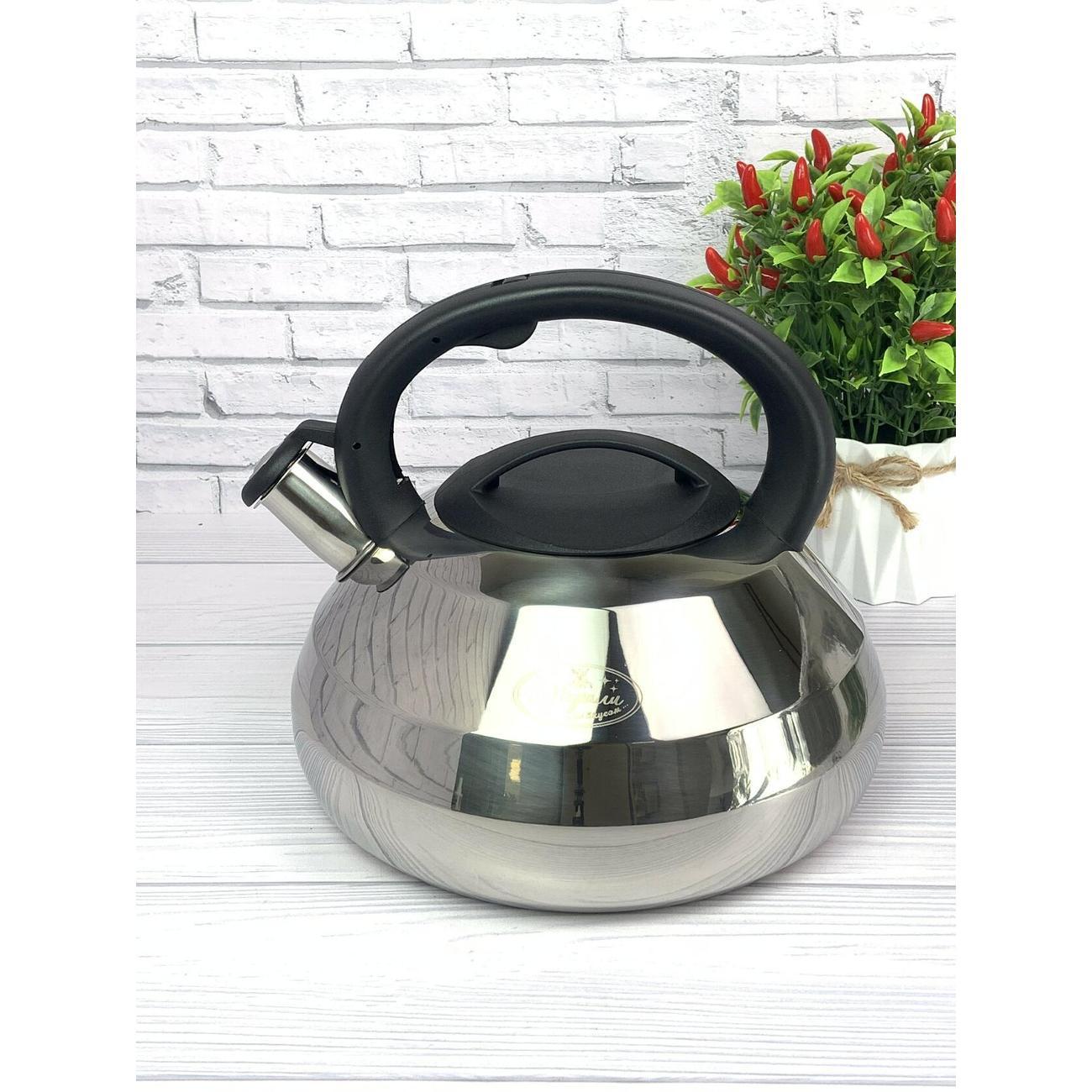 Чайник Мерали ЧН40-01, 4 л, со свистком нержавеющая сталь для всех видов плит