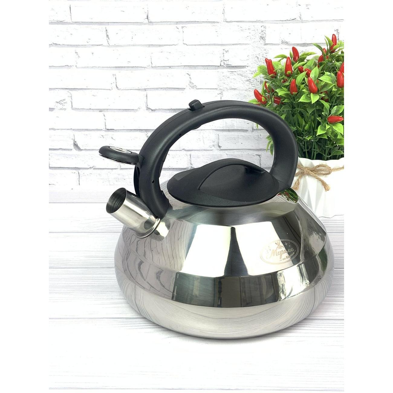 Чайник Мерали ЧН40-01, 4 л, со свистком нержавеющая сталь для всех видов плит