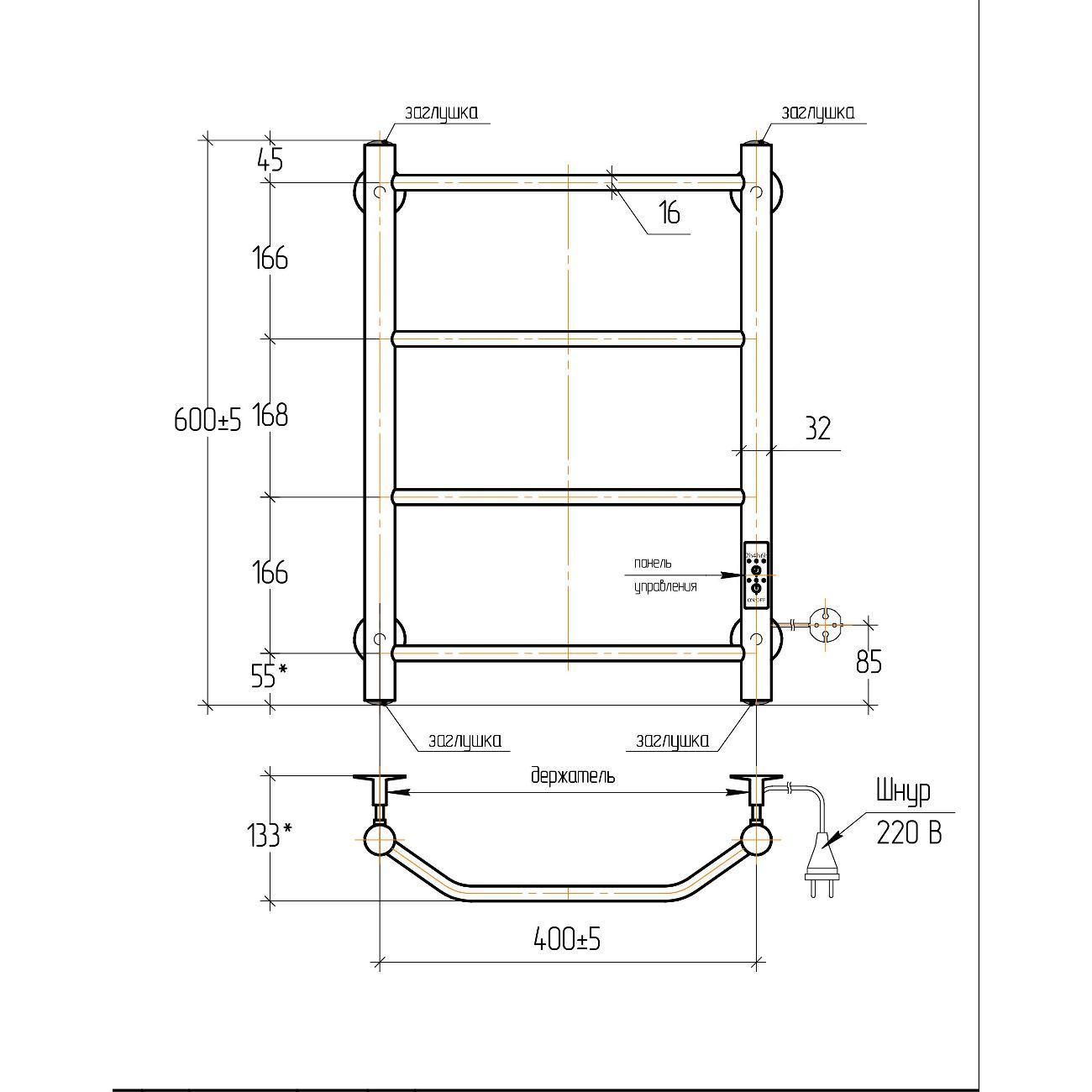 Полотенцесушитель электрический Тера Виктория эл. 400х600 (диммер)