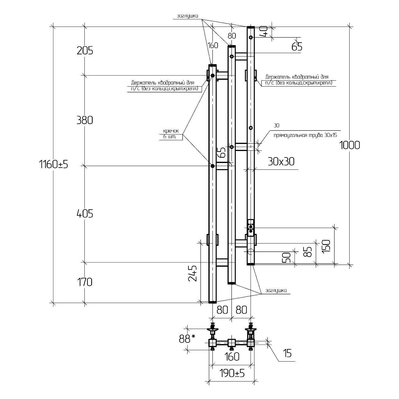 Полотенцесушитель электрический Тера Гротекс Квадро 160х1160 (диммер, унив., скр. прав., белый)
