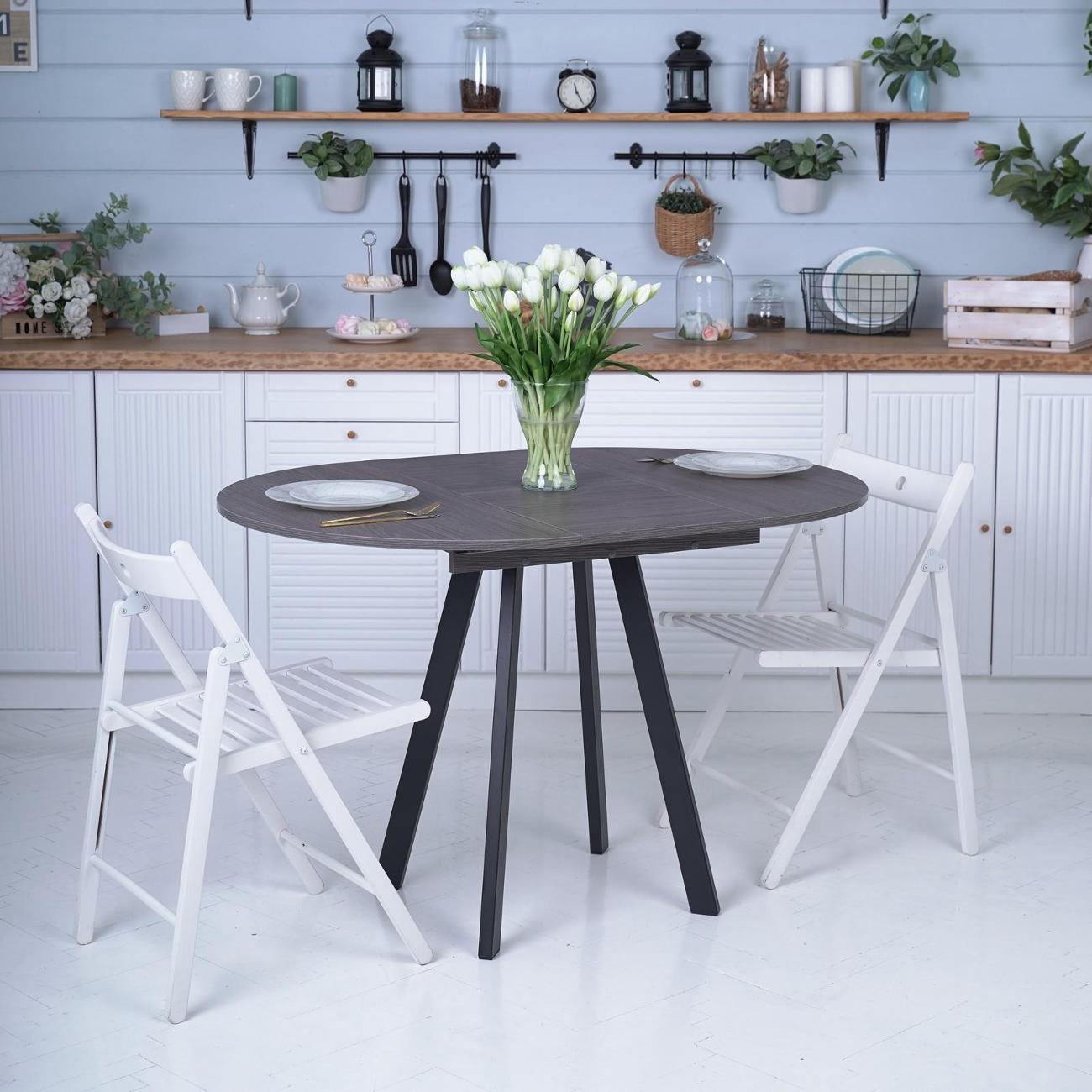 Стол обеденный Frenesie Элип профиль кухонный круглый раздвижной, ясень анкор тёмный, 85х85/120х75 см.