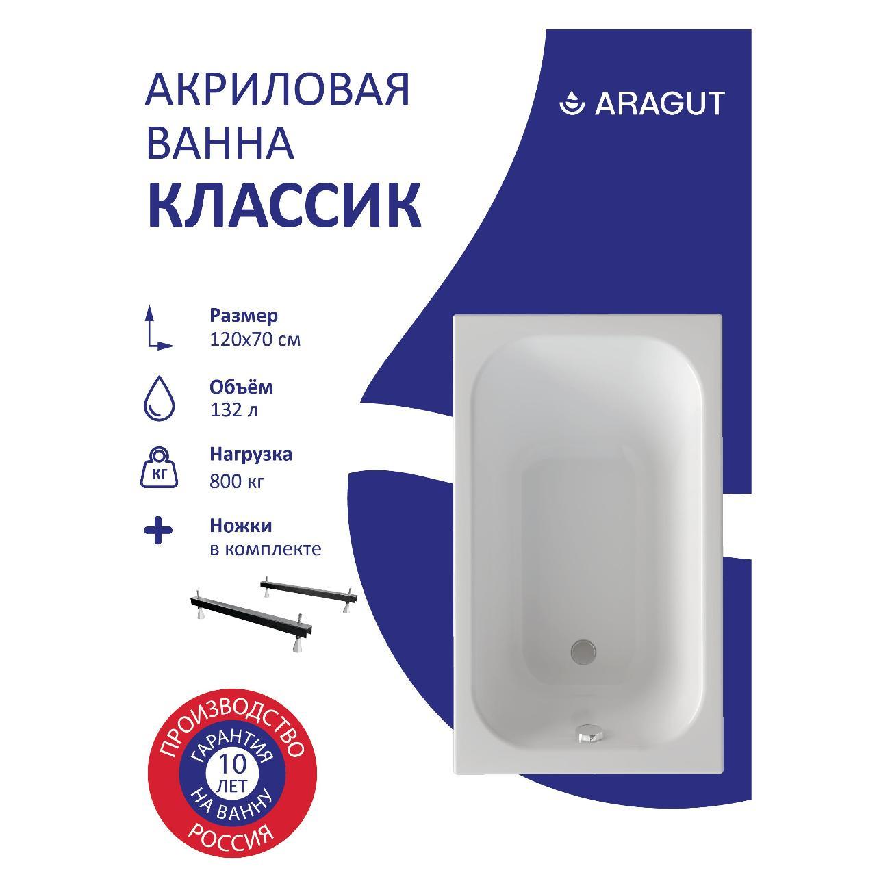 Ванна ARAGUT Акриловая Классик 120х70