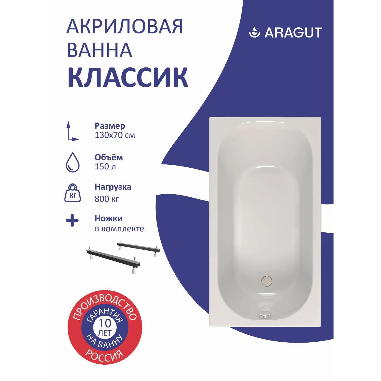 Ванна ARAGUT Акриловая Классик 130х70