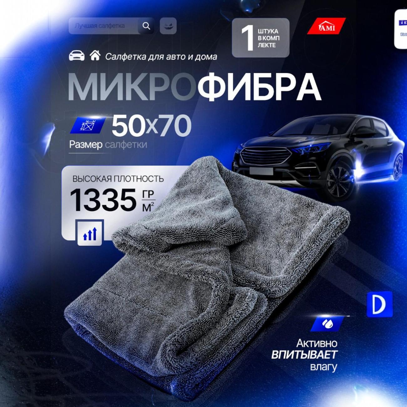 Салфетка для полировки автомобиля Ami Clean серая