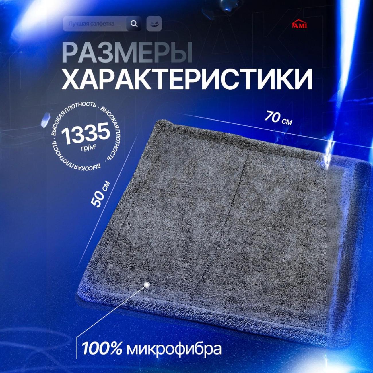 Салфетка для полировки автомобиля Ami Clean серая