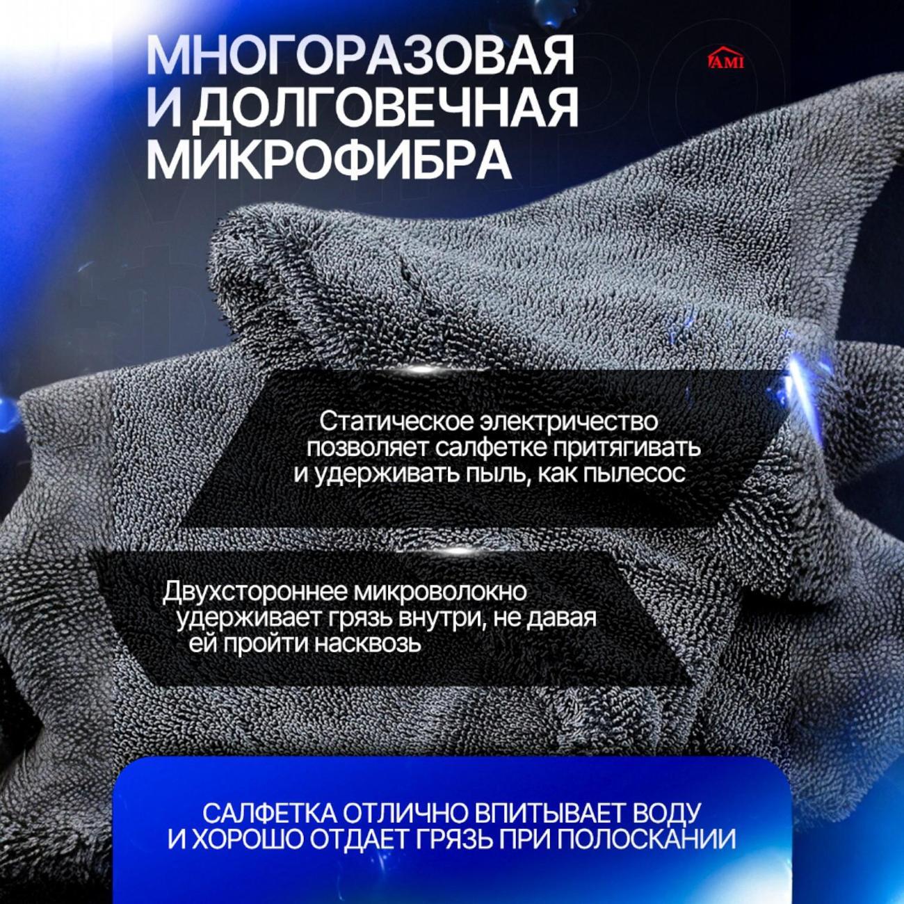 Салфетка для полировки автомобиля Ami Clean серая