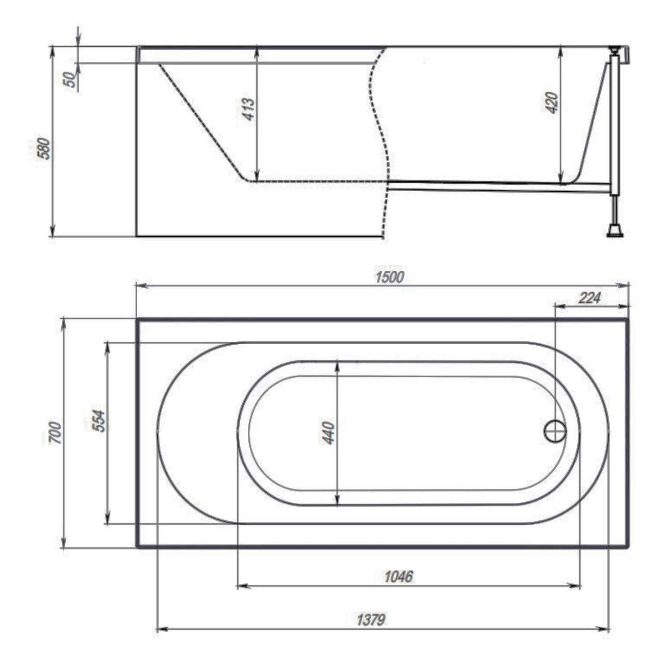 Ванна Timo Акриловая ROHA 150*70 с переливом полуавтомат на