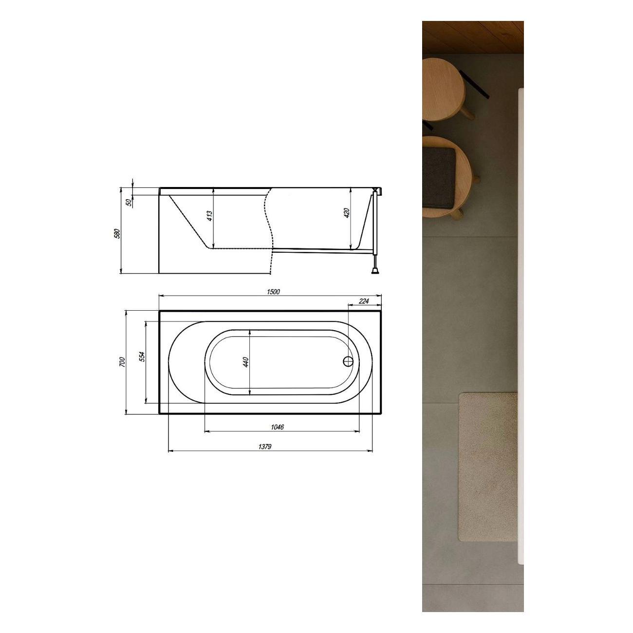 Ванна Timo Гидромассажная акриловая 6 и 3 джет ROHA1570 150*