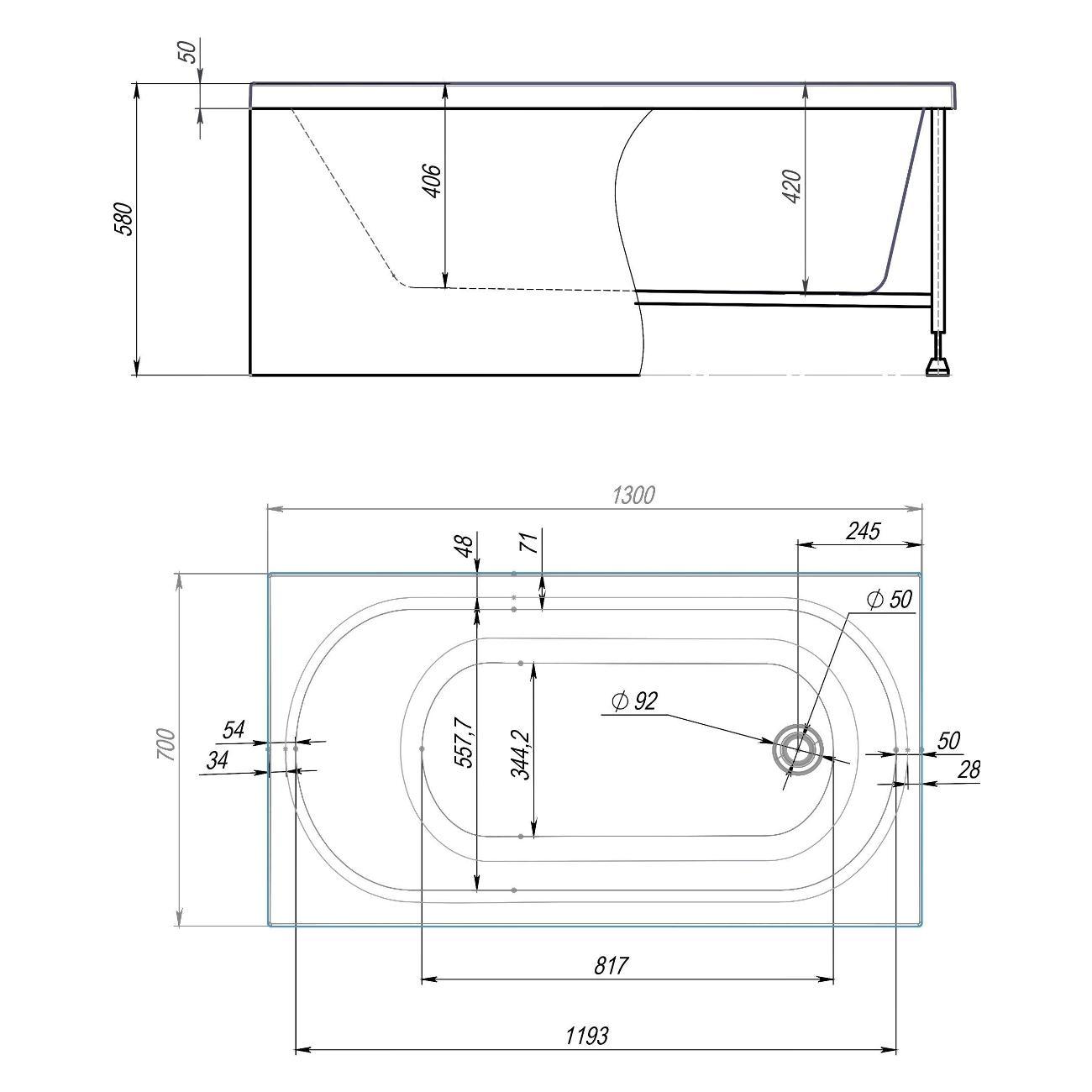 Ванна Timo Акриловая чаша ROHA 130*70