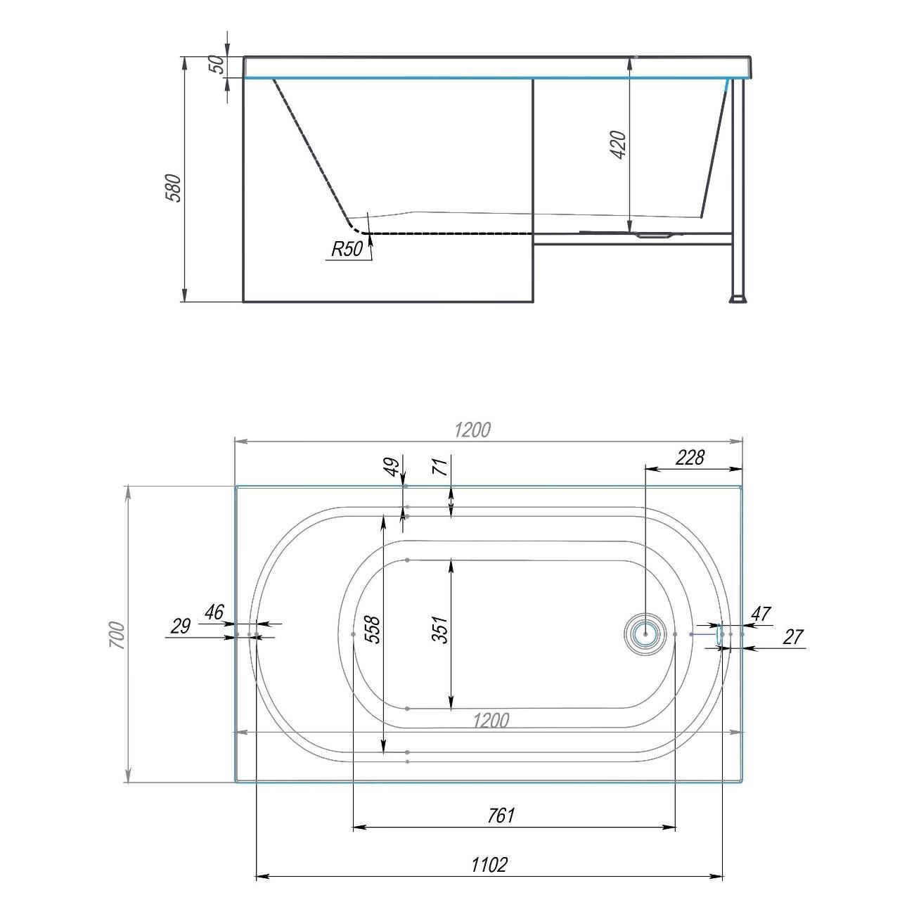 Ванна Timo Акриловая чаша ROHA 120*70