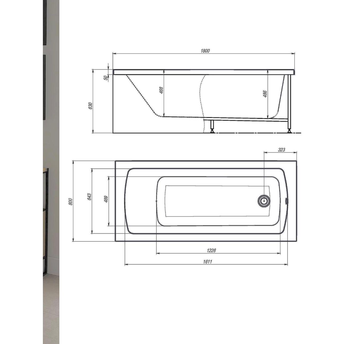 Ванна Timo Акриловая глубокая RITTA 180*80 на каркасе с пере