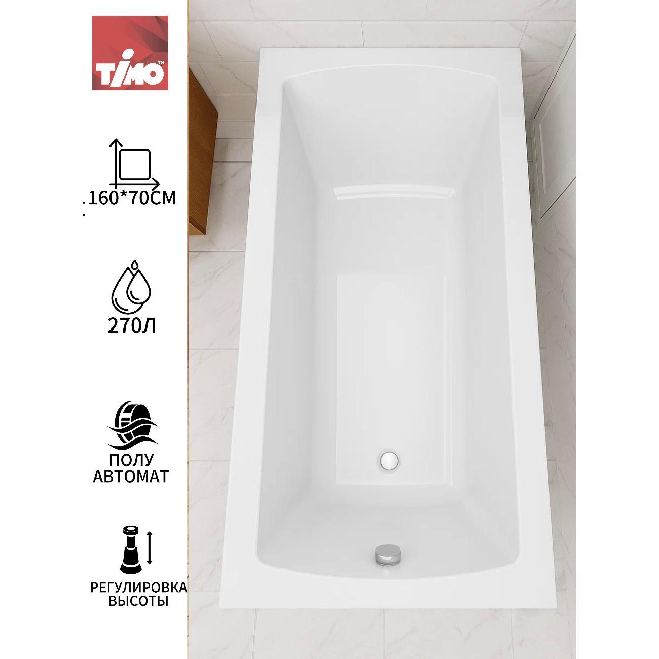 Ванна Timo Акриловая глубокая RITTA 160*70 на каркасе с пере