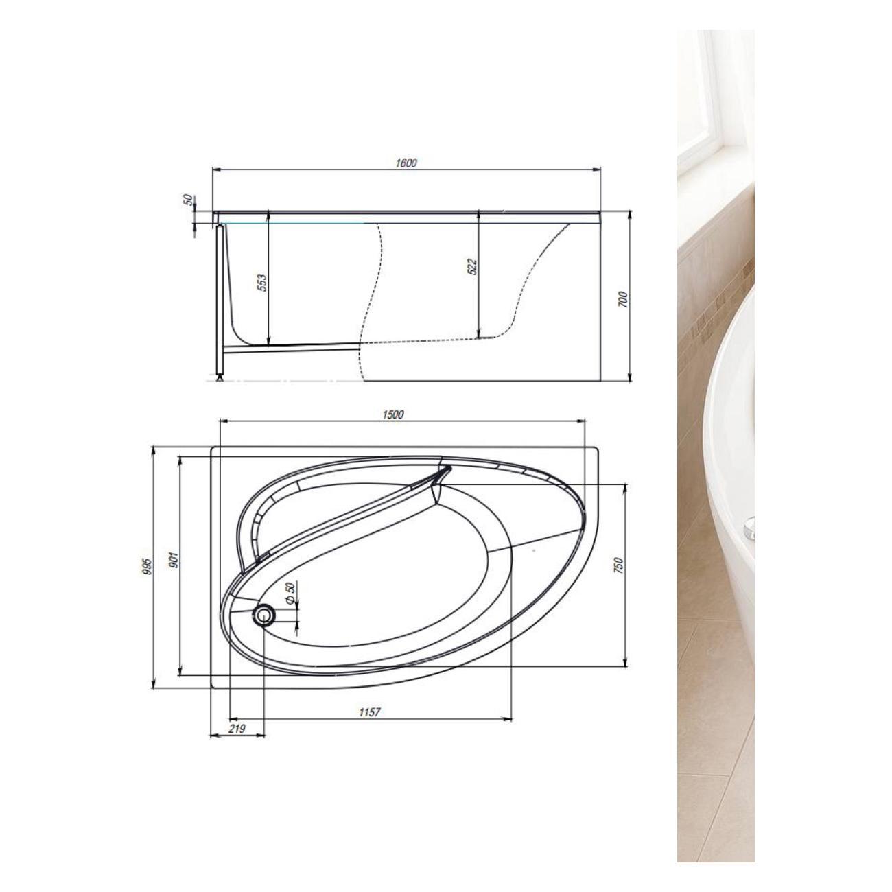 Ванна Timo Гидромассажная 6 и 3 джет акриловая IVA1610L 160*