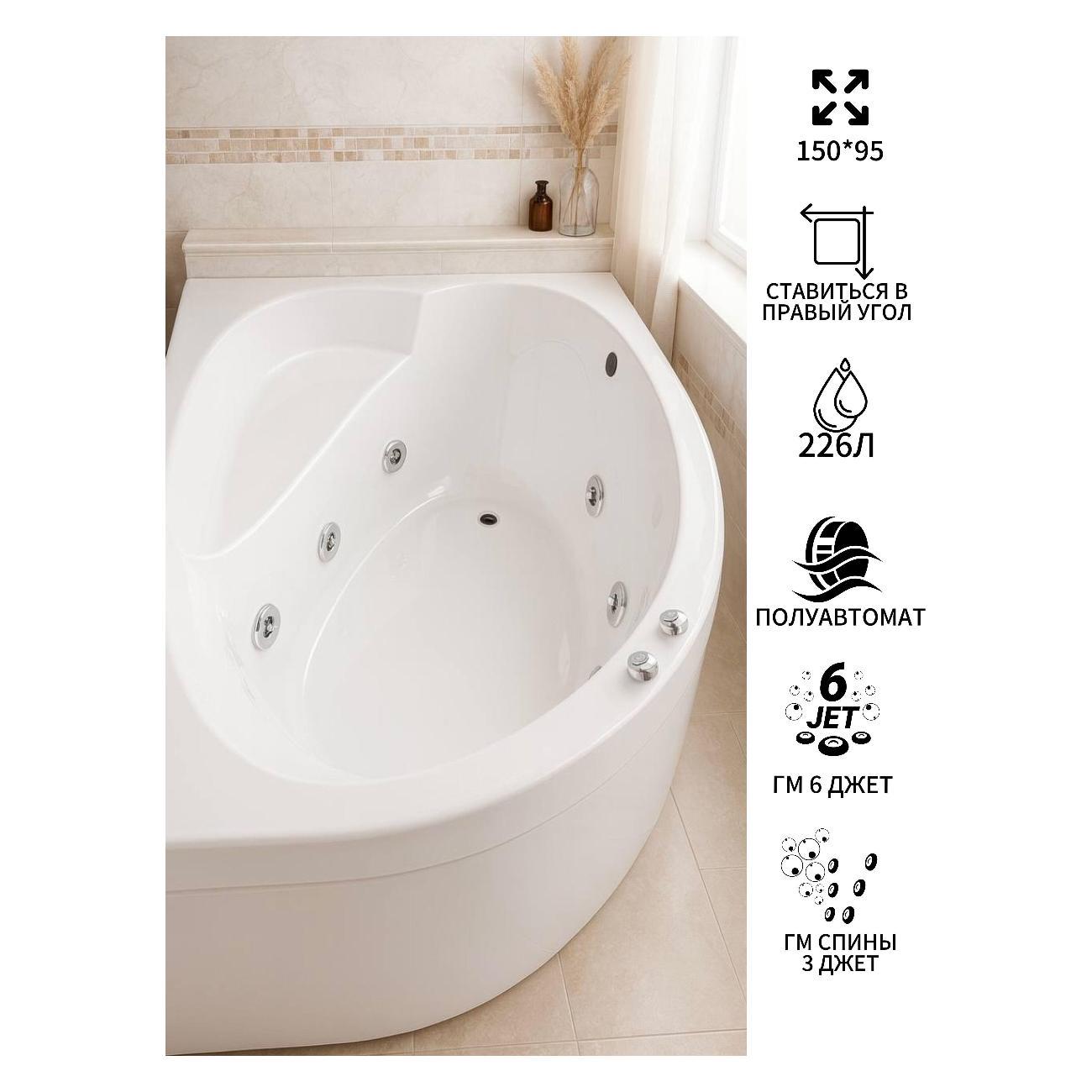 Ванна Timo Гидромассажная 6 и 3 джет акриловая IVA1595R 150*
