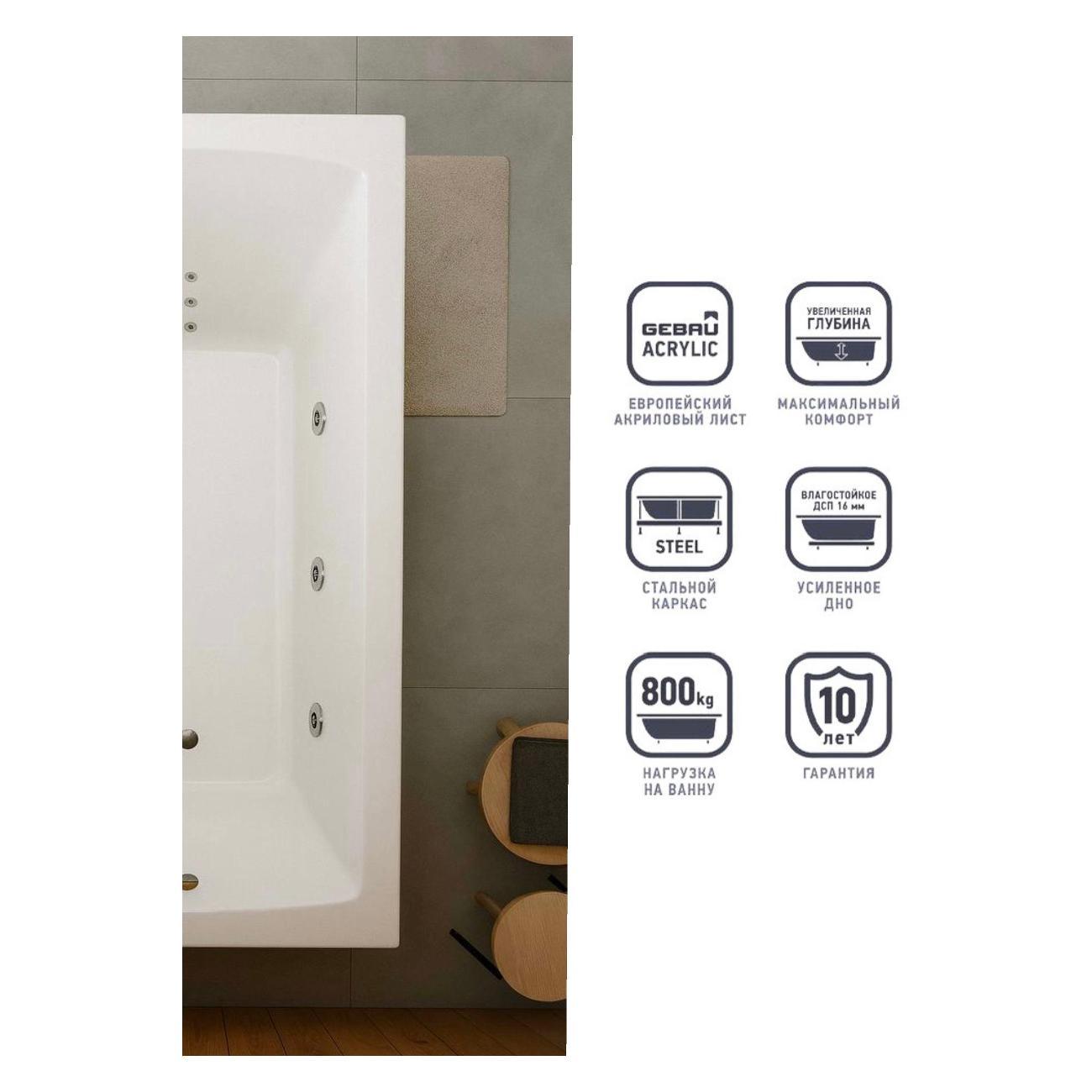 Ванна Timo Гидромассажная 6 и 3 джет акриловая IVA1595R 150*