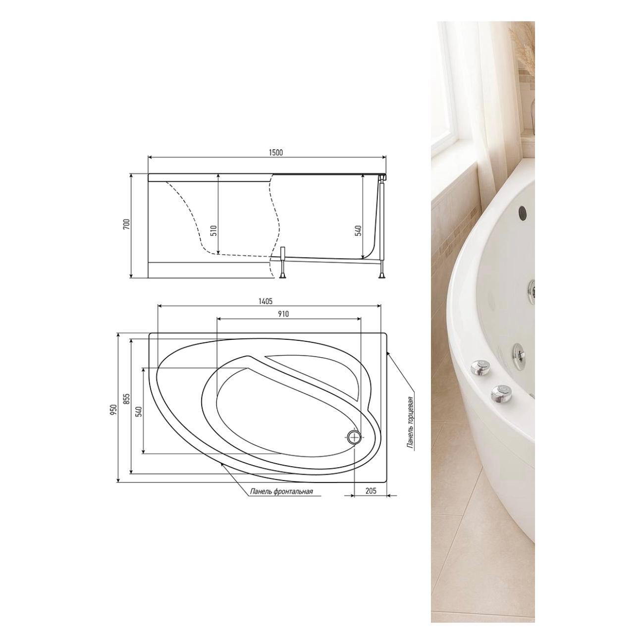Ванна Timo Гидромассажная 6 джет акриловая IVA1595R 150*95*7