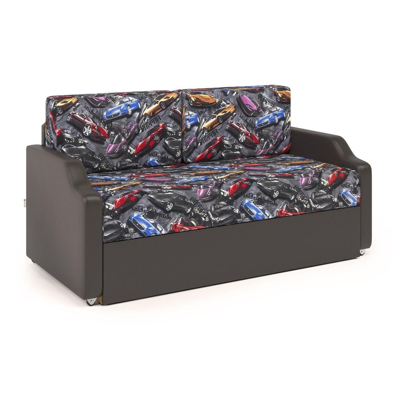 Кушетка Шарм-Дизайн Малыш Машинки и экокожа шоколад