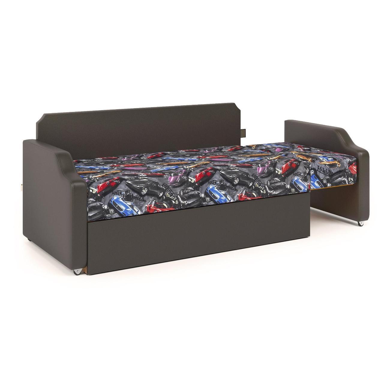 Кушетка Шарм-Дизайн Малыш Машинки и экокожа шоколад