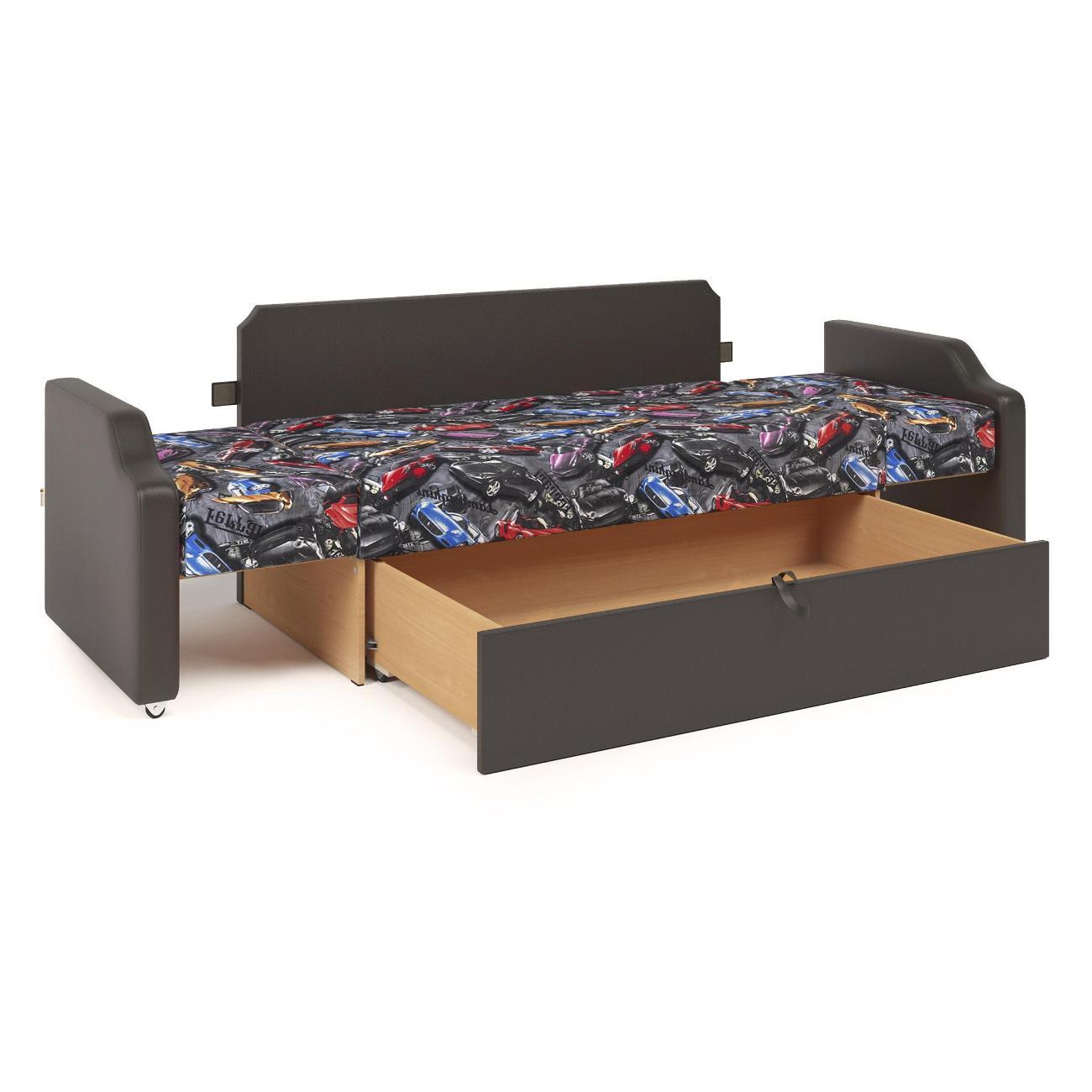 Кушетка Шарм-Дизайн Малыш Машинки и экокожа шоколад