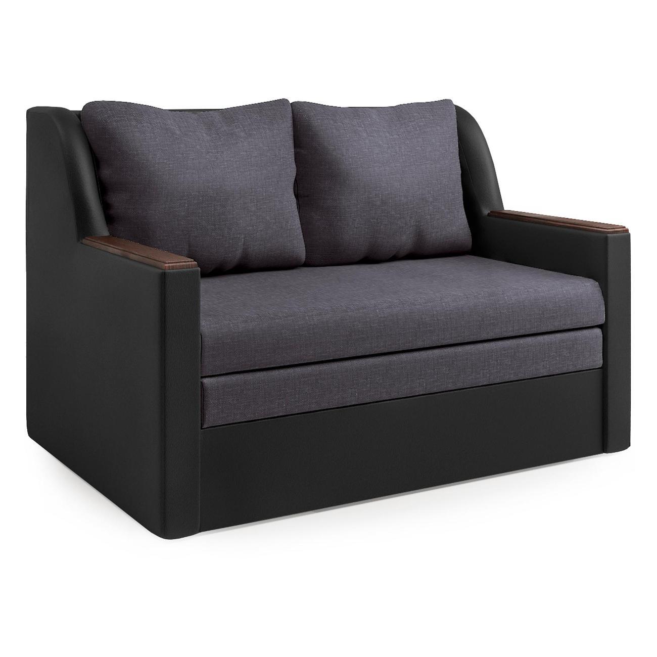 Диван Шарм-Дизайн Дуэт раскладной экокожа черный и серая рогожка