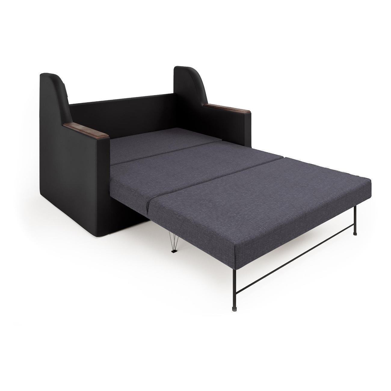 Диван Шарм-Дизайн Дуэт раскладной экокожа черный и серая рогожка