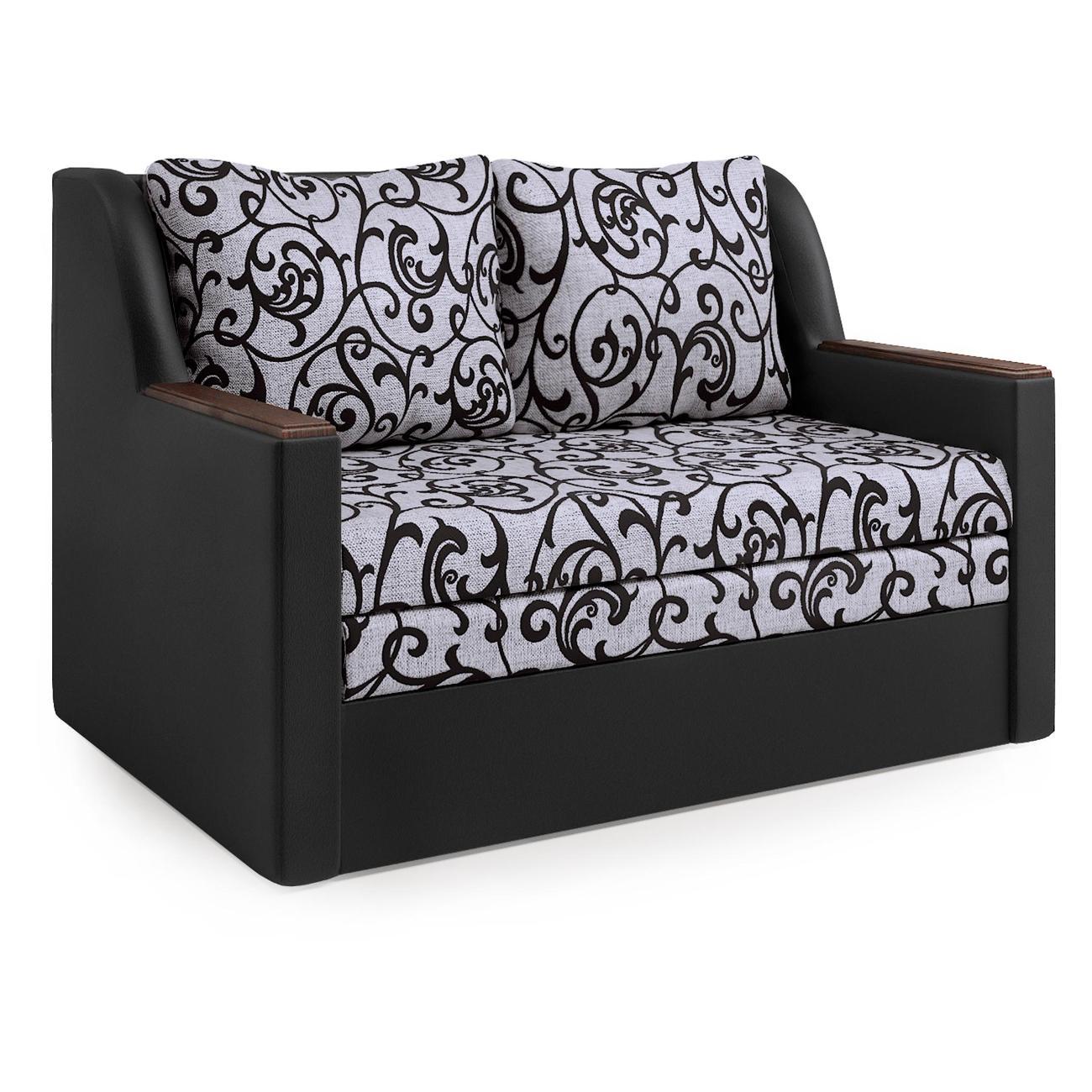 Диван Шарм-Дизайн Дуэт раскладной экокожа черный и узоры