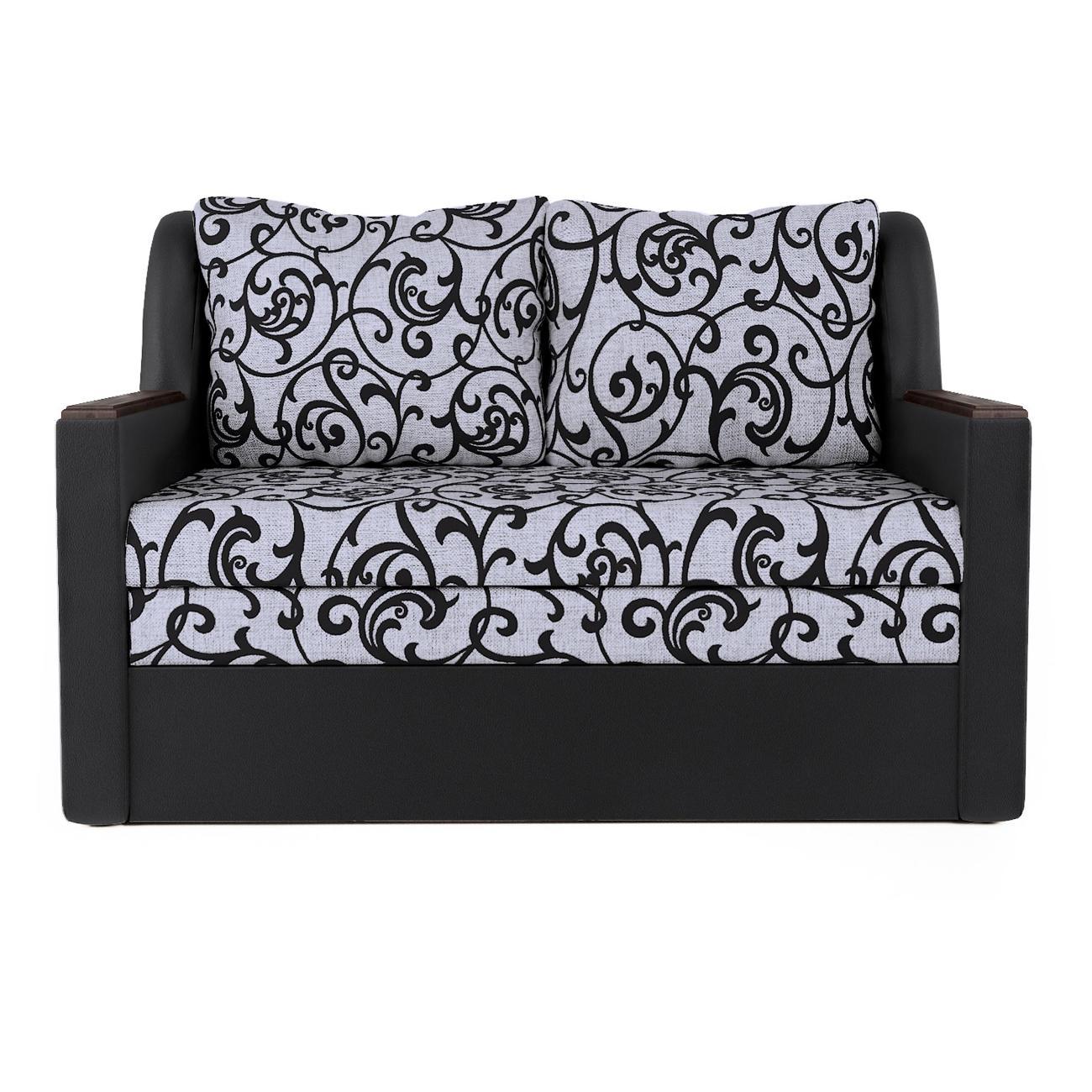Диван Шарм-Дизайн Дуэт раскладной экокожа черный и узоры